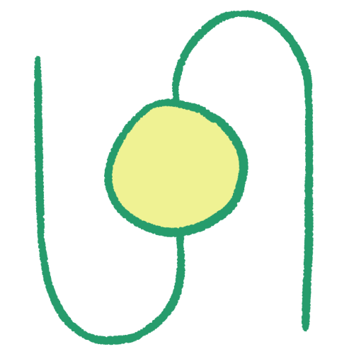 a drawing of a light green circle, with a large green sideways S under it, with the middle of the S intersecting the centre of the circle. the lines are thick.